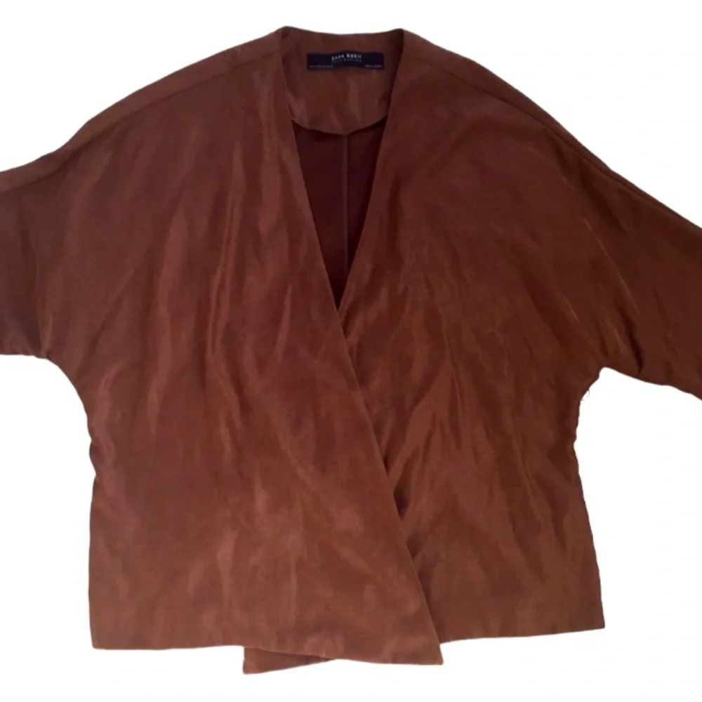 ZARA WATERFALL JACKET FAUX SUEDE CAMEL COLOR